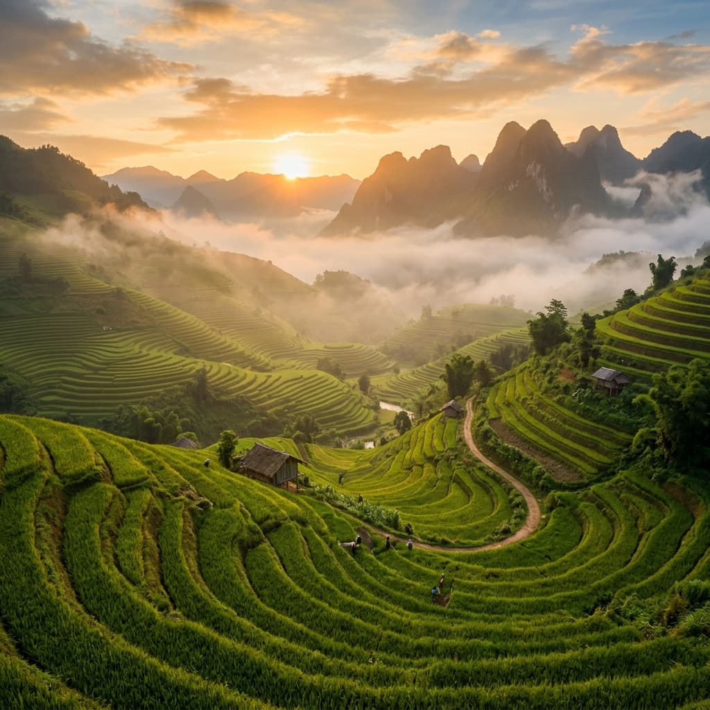 Vietnamese countryside rice field