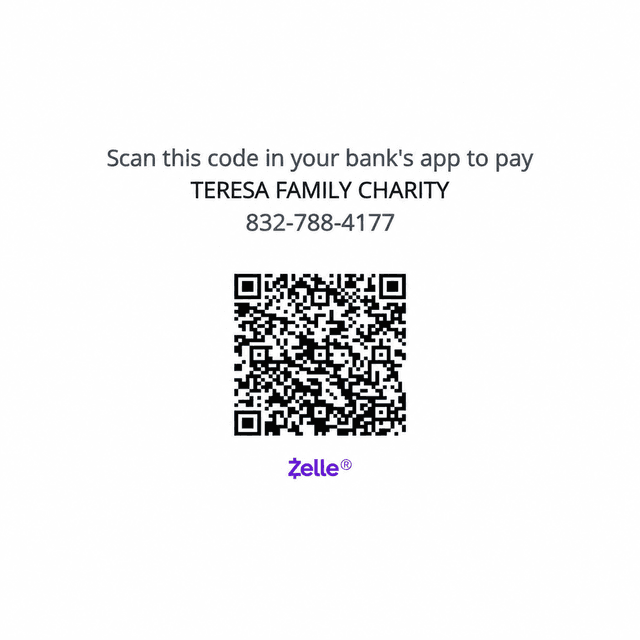 Zelle QR code for Teresa Family Charity